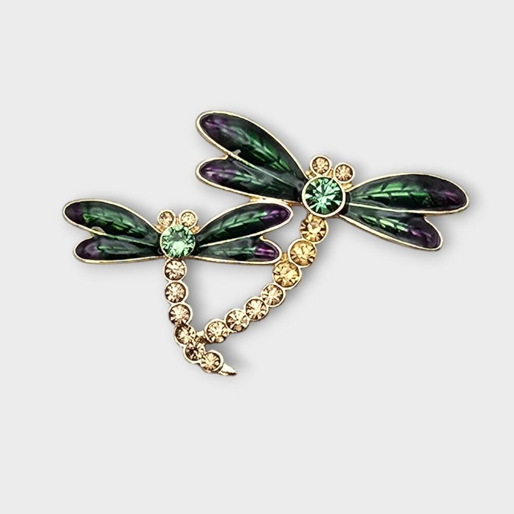 Green & Purple Dragonfly Duo Rhinestone Brooch – Fairycore Insect Pin